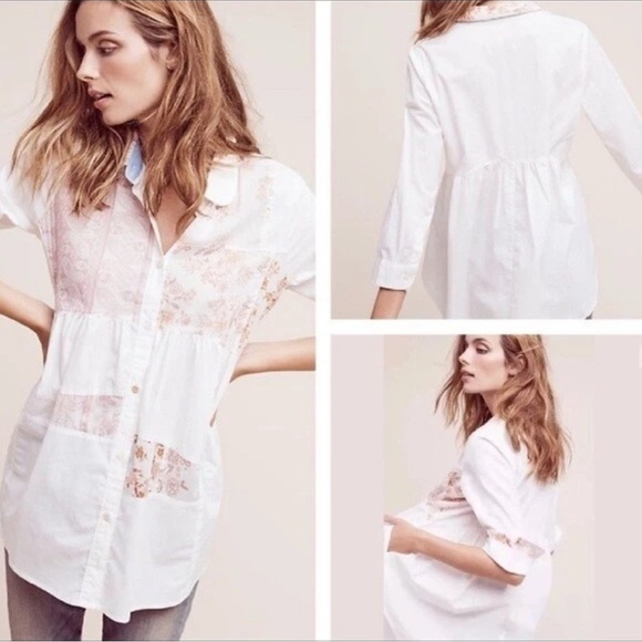 Anthropologie Maeve Tunic Button Down Boho Patchwork Shirt Size M - Picture 1 of 5